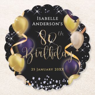 Dessous-de-verre En Papier Ballons Pailletés 80e Anniversaire Noir