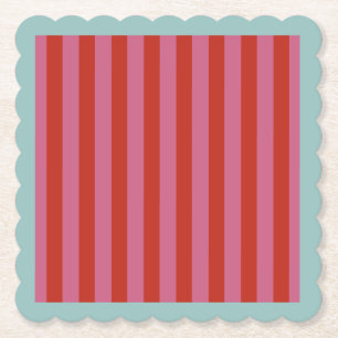 Dessous-de-verre En Papier Bande rose et rouge maximaliste avec bordure turqu