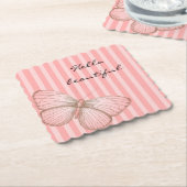 Dessous-de-verre En Papier Bandes roses avec papillon (Incliné)