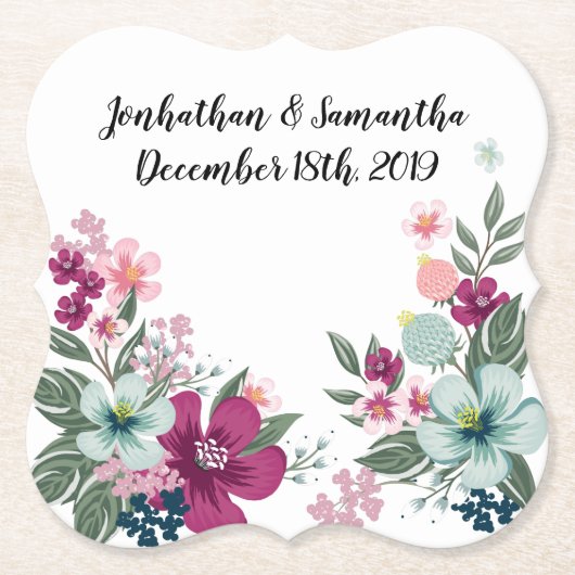 Dessous-de-verre En Papier Barres de boisson Fleur tropicale sur blanc (Devant)