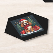 Dessous-de-verre En Papier Basset Hound Chien Fêtes de Noël Père Noël Amoureu (Incliné)