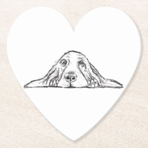 Dessous-de-verre En Papier basset hound noir blanc yeux de chiot simple