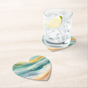 Dessous-de-verre En Papier Beach Aqua Green Ocean Cream Sand Mariage