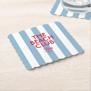 Dessous-de-verre En Papier Beach Club French Red Blue Cabana Stripe