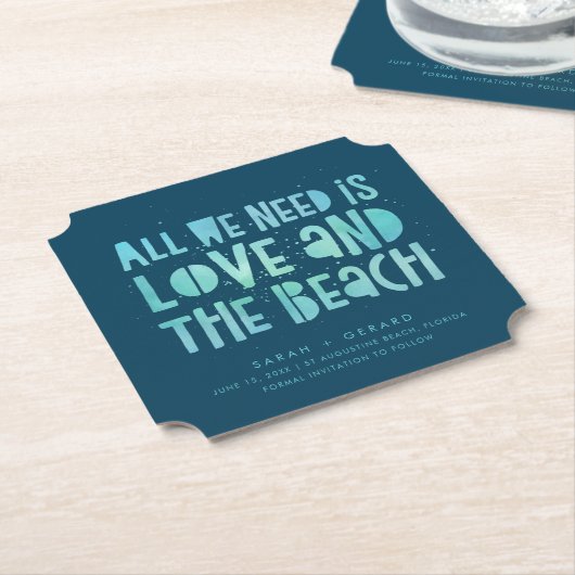 Dessous-de-verre En Papier Beach Wedding Typography Wedding Save the Date (Incliné)