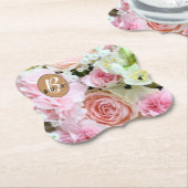 Dessous-de-verre En Papier Beau Monogramme Floral Mariage Design (Incliné)