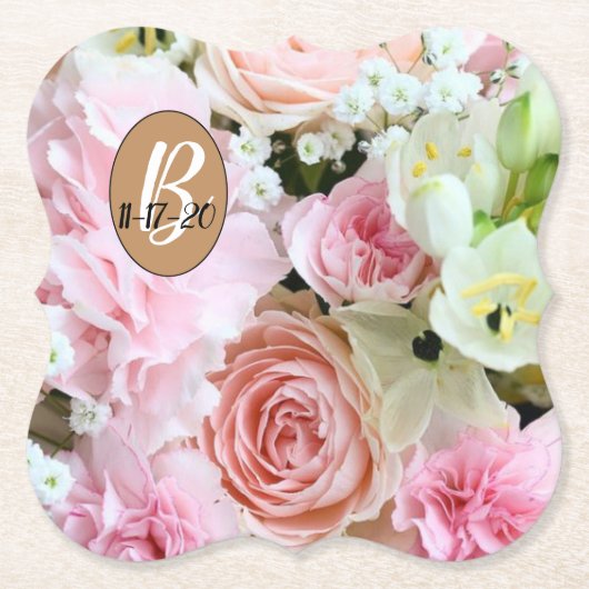 Dessous-de-verre En Papier Beau Monogramme Floral Mariage Design (Devant)