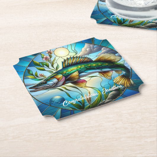 Dessous-de-verre En Papier Beau poisson d'eau douce et lac bleu (Incliné)