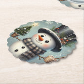 Dessous-de-verre En Papier Beau tourbillon Noël/bonhomme de neige d'hiver (Incliné)