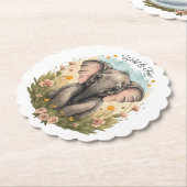 Dessous-de-verre En Papier Bébé mignon Eléphant Calf Fleur sauvage Wanderlust (Incliné)