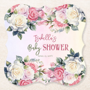 Dessous-de-verre En Papier Bébé rose en Fleur Baby shower Floral