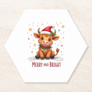 Dessous-de-verre En Papier Bébé vache des Highlands mignonne Lumières de Noël