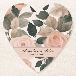 Dessous-de-verre En Papier Belle Elégante Aquarelle Rose Peach Rose