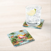 Dessous-de-verre En Papier Belle plage rose flamingo (En situation)