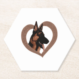 Dessous-de-verre En Papier Berger allemand avec le coeur en forme de mot art