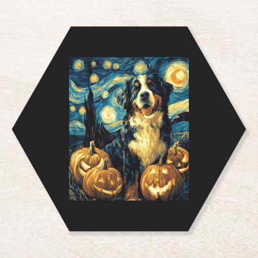 Dessous-de-verre En Papier Bernese Mountain Cute Dog Halloween Jack-o'-lanter (Devant)