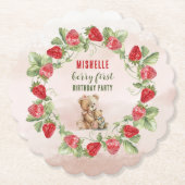 Dessous-de-verre En Papier Berry First Strawberry et Bear Anniversaire (Devant)