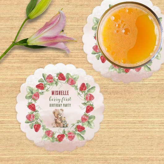 Dessous-de-verre En Papier Berry First Strawberry et Bear Anniversaire