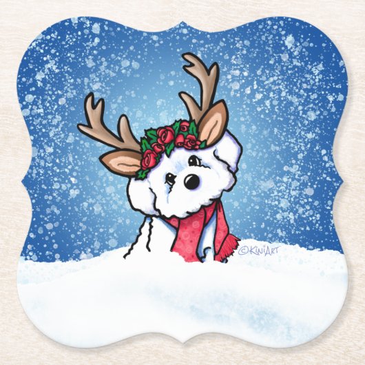 Dessous-de-verre En Papier Bichon Frise Reindeer (Devant)