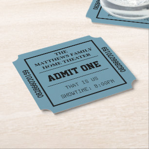 Dessous-de-verre En Papier Billet de cinéma personnalisé Blue Home Theatre