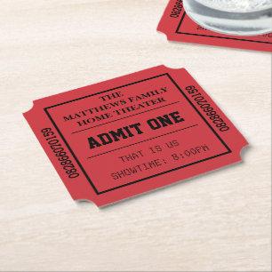 Dessous-de-verre En Papier Billet de cinéma personnalisé Red Home Theatre