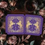 Dessous-de-verre En Papier Billet Mariage d'épée médiévale du Lion royal viol<br><div class="desc">Ajoutez du charme royal à votre paysage de table ! Ces dessous de verre de mariage personnalisés sont dotés d'un lion majestueux et d'un design floral avec vos noms et monogramme, le tout en or luxueux contre un arrière - plan violet. Parfait pour une fête d'imaginaire médiévale avec une élégance...</div>