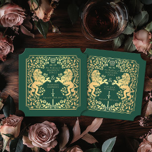 Dessous-de-verre En Papier Billet Mariage d'épée médiévale Green Royal Lion