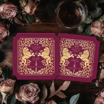 Dessous-de-verre En Papier Billet Mariage d'épée médiévale Red Royal Lion<br><div class="desc">Ajoutez du charme royal à votre paysage de table ! Ces dessous de verre de mariage personnalisés sont dotés d'un lion majestueux et d'un design floral avec vos noms et monogramme, le tout en or luxueux contre un arrière - plan rouge. Parfait pour une fête d'imaginaire médiévale avec une élégance...</div>