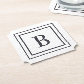 Dessous-de-verre En Papier Black And White Square Border Monogram (Incliné)