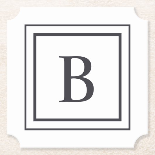 Dessous-de-verre En Papier Black And White Square Border Monogram (Devant)