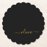 Dessous-de-verre En Papier Black Gold Modern Script Girl Monogramme Nom<br><div class="desc">Dessous de verre en papier noir et or Simple Script Monogramme Nom. Cela fait le cadeau parfait de remise de diplômes,  anniversaire,  mariage,  douche nuptiale,  anniversaire,  baby shower ou bachelorette pour quelqu'un qui aime le luxe glam et les styles chic.</div>