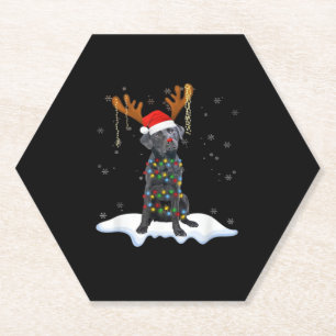 Dessous-de-verre En Papier Black Lab Labrador Christmas Tree Light Pyjama Chi