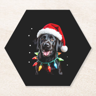 Dessous-de-verre En Papier Black Lab Labrador Christmas Tree Light Pyjama Chi