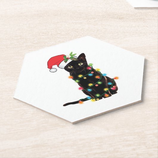 Dessous-de-verre En Papier Black Santa Cat Tangled Up (Incliné)
