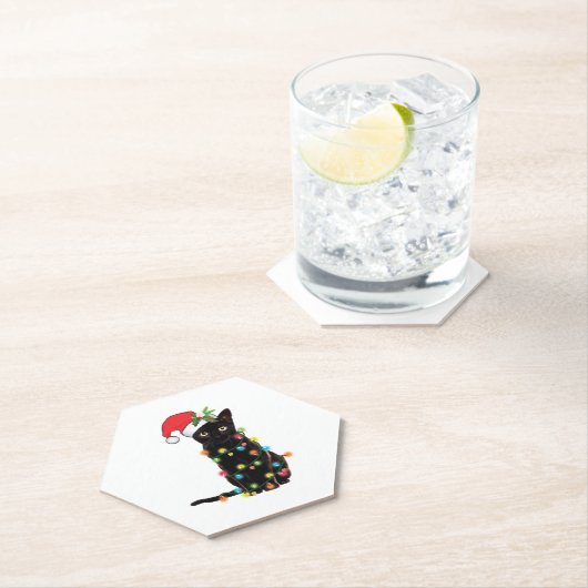 Dessous-de-verre En Papier Black Santa Cat Tangled Up (En situation)