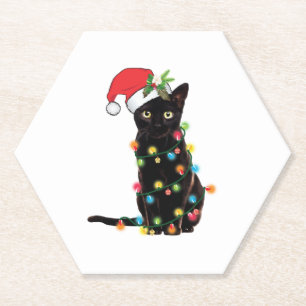 Dessous-de-verre En Papier Black Santa Cat Tangled Up