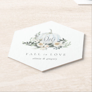 Dessous-de-verre En Papier Blanc Automne Citrouille verdure "Fall in Love"