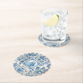 Dessous-de-verre En Papier Bleu Chic toile blanche de jouy Poupées et fleurs (En situation)