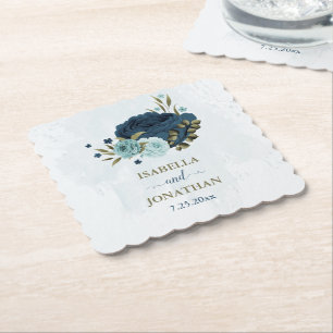 Dessous-de-verre En Papier bleu clair marine fleurs mariage