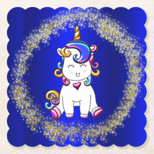 Dessous-de-verre En Papier Bleu coloré de licorne de parties scintillantes