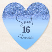 Dessous-de-verre En Papier Bleu étincelant Faux Parties scintillant Sweet 16 (Devant)