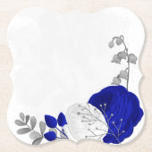 Dessous-de-verre En Papier bleu royal et fleurs blanches argent (Devant)