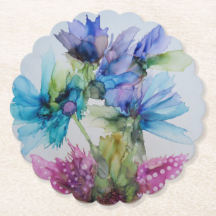 Dessous-de-verre En Papier Bleu violet rose vert rose Art Floral