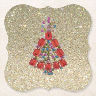 Dessous-de-verre En Papier Bling Christmas Red Tree Parties scintillant or