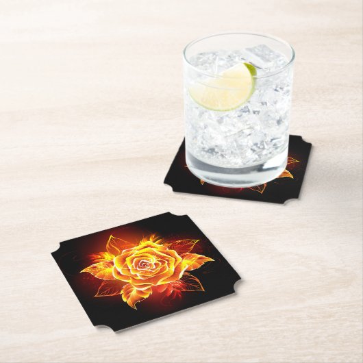 Dessous-de-verre En Papier Blooming Fire Rose (En situation)