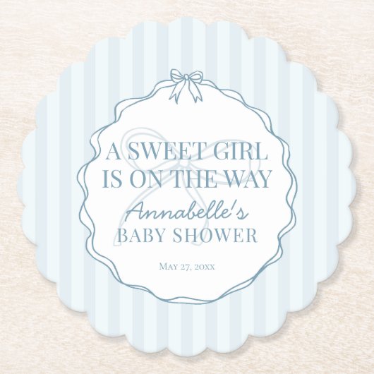 Dessous-de-verre En Papier Blue Coquette Bow Pastel Baby shower (Devant)