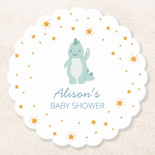 Dessous-de-verre En Papier Blue Dinosaur Twinkle Star Baby shower Boy Party (Devant)