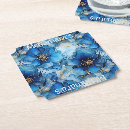 Dessous-de-verre En Papier Blue Floral Custom paper coasters (Incliné)