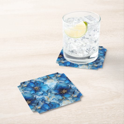 Dessous-de-verre En Papier Blue floral paper coasters (En situation)