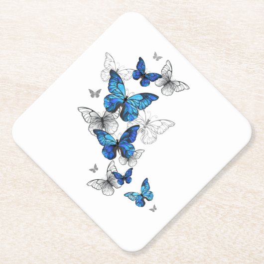 Dessous-de-verre En Papier Blue Flying Butterflies Morpho (Devant)